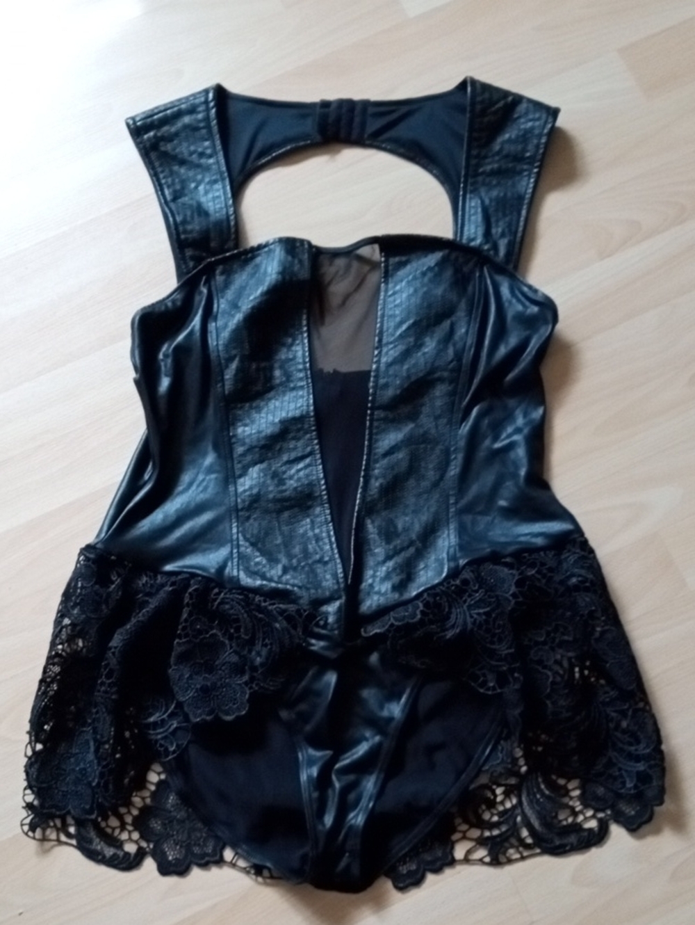 Esprit Black Faux Leather Lace Peplum Vest